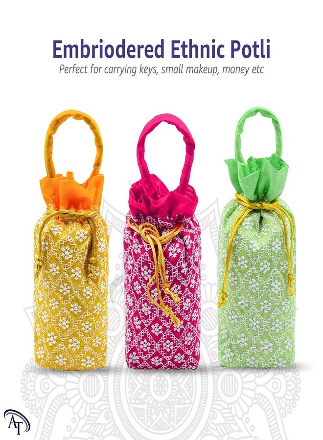 AT Ankit Traders Women Potli Bags Pack of 24 | Embroidered Ethnic Silk Potli | Traditional Shagun Return Gifts Potli for Mehandi, Haldi, Baby Shower, Wedding, Sangeet - Image 2